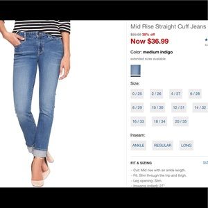 GAP_NWT MId rise straight cuff White jeans